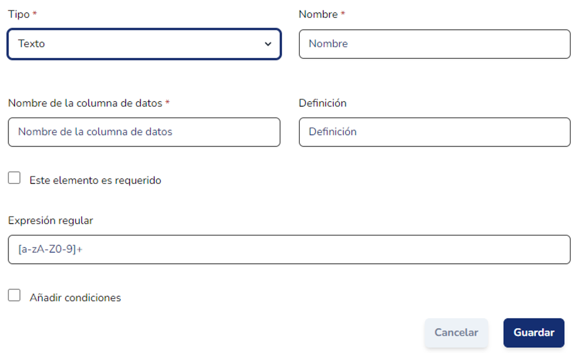 Parámetros de configuración de un campo de tipo Texto