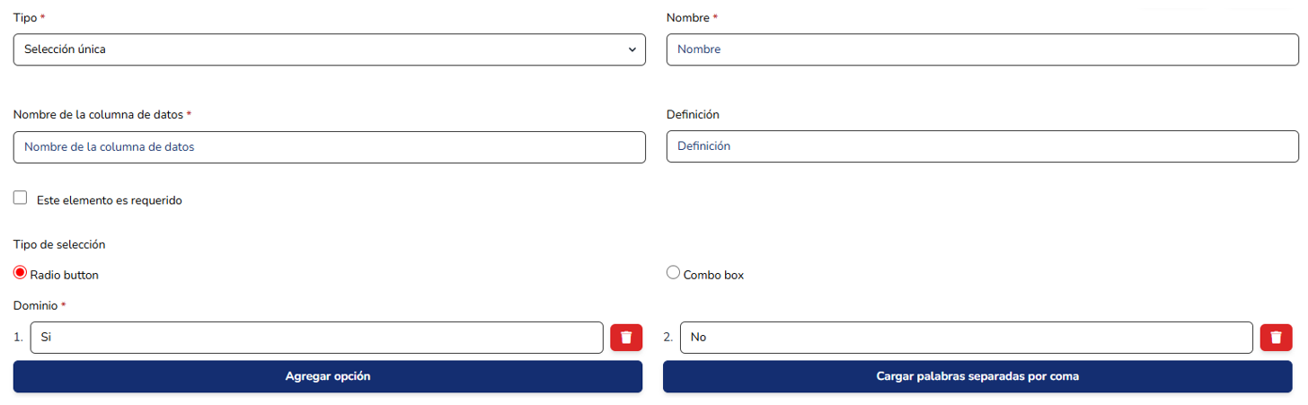 Opción Añadir condiciones disponible al configurar un campo