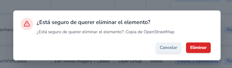Diálogo de confirmación para eliminar un mapa base