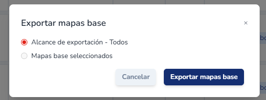 Diálogo de exportación de mapas base en formato JSON